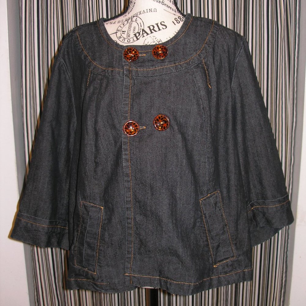 Wah Jeans Jacket Top Women's Plus 2X Blue Denim Unlined Buttons